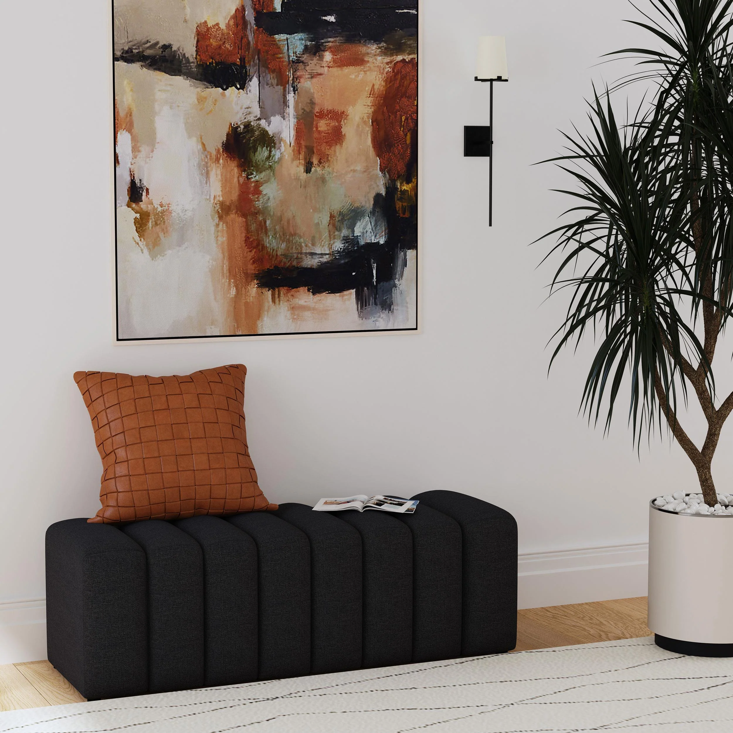 Summer Fabric Upholstered Tufted Accent Bench Charcoal - Image 2