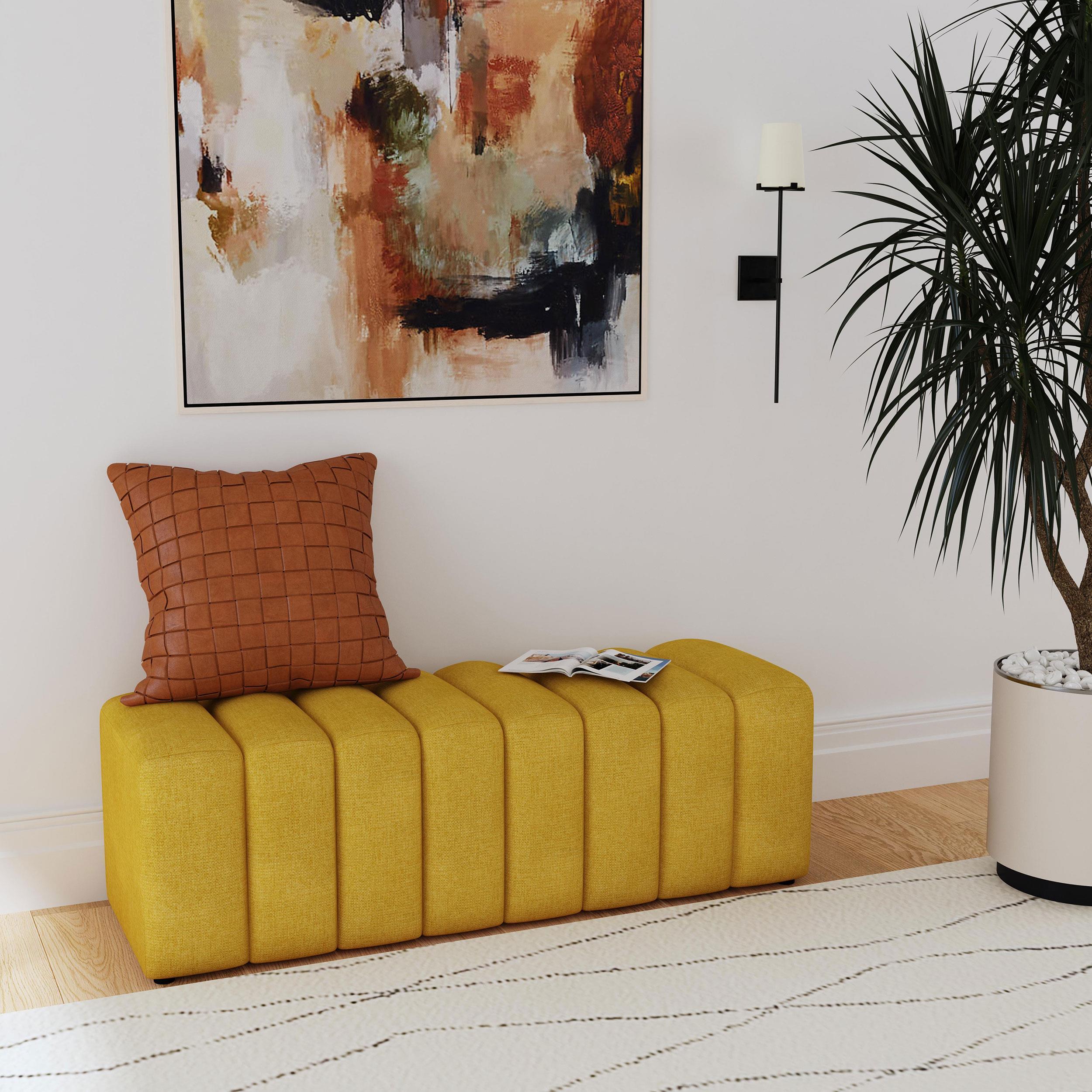 Summer Fabric Upholstered Tufted Accent Bench Mustard Yellow - Image 2