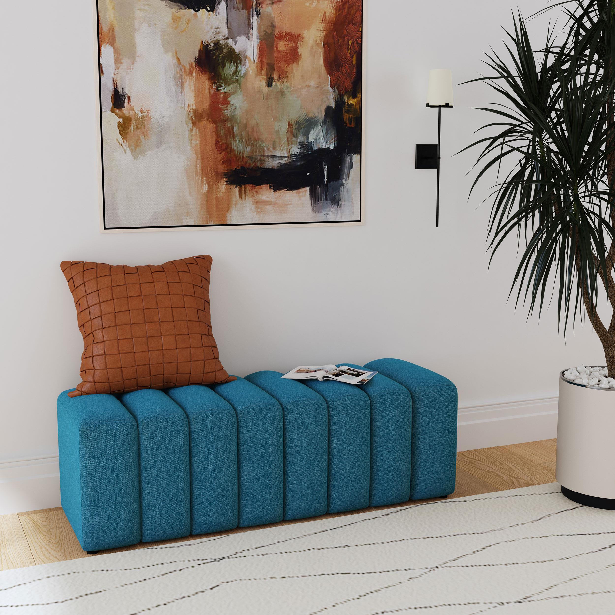 Summer Fabric Upholstered Tufted Accent Bench Peacock Blue - Image 2