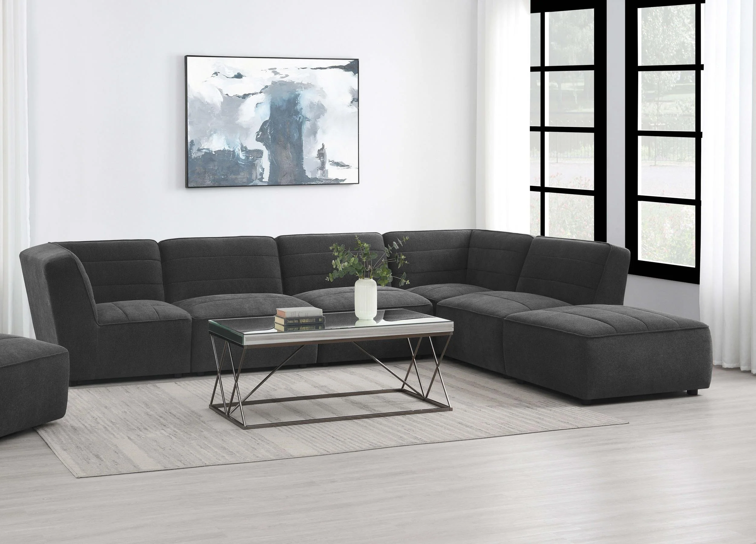 Sunny 6-Piece Upholstered Modular Sectional Sofa Charcoal - Image 2
