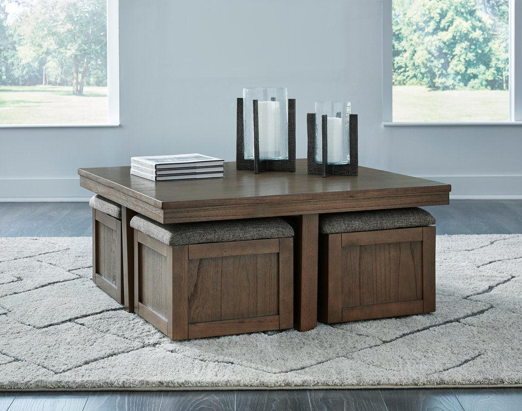 Rom Brown Cocktail Table w Stools - Image 1