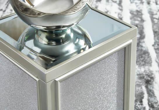 Traleena Silver Glass Rectangular Square Nesting End Table Set with Storage Mirrored - Image 3