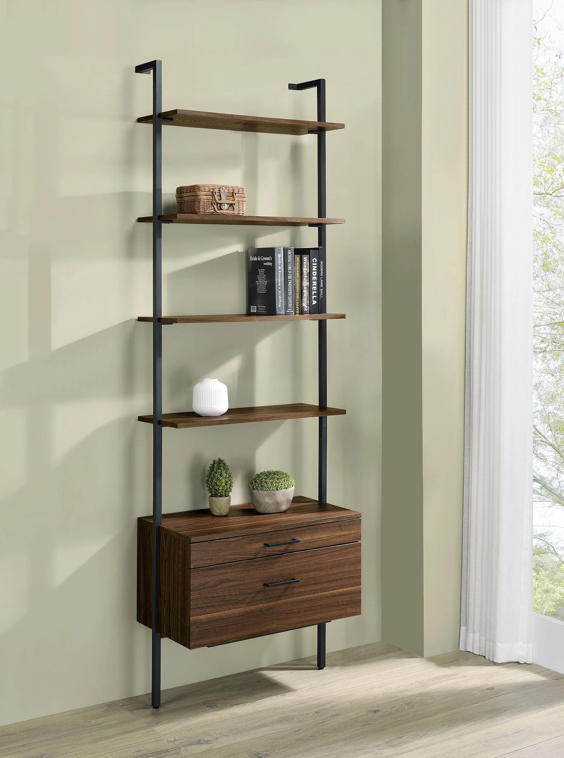 Gors Brown Black Bookcase Shelf With Storage - Image 2
