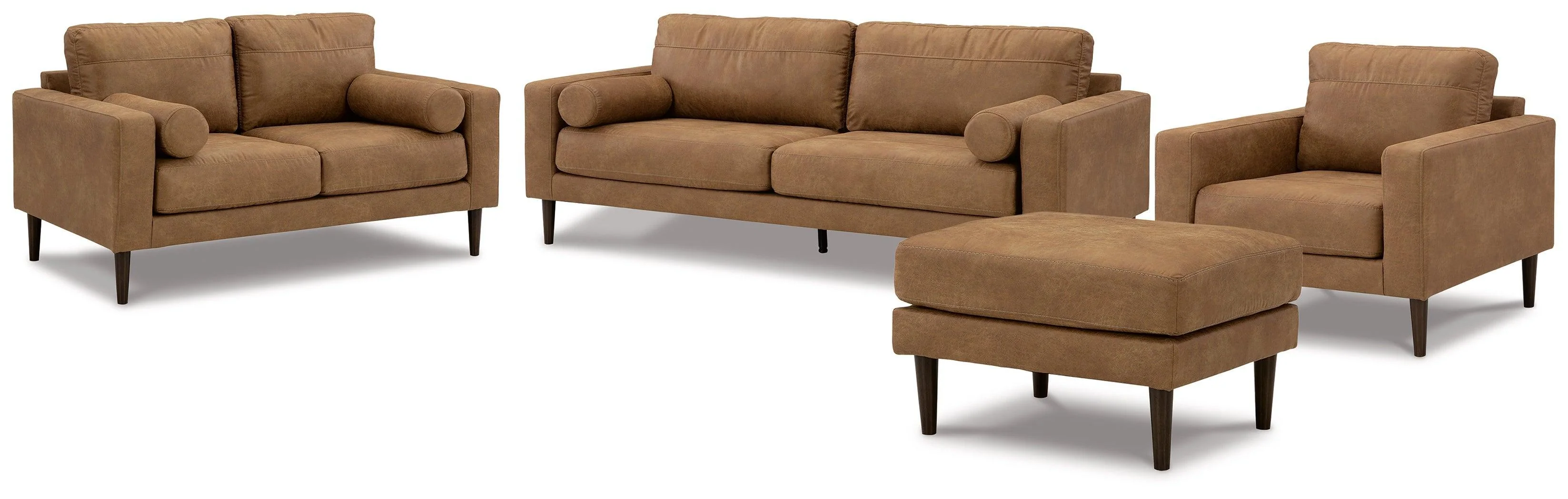 Telora Caramel Sofa Loveseat Chair And Ottoman - Image 2