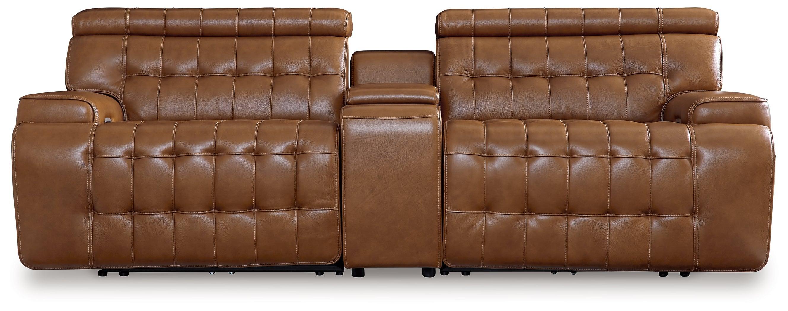 Temmpton Chocolate Leather 3-Piece Power Reclining Sectional Loveseat With Console - Image 2