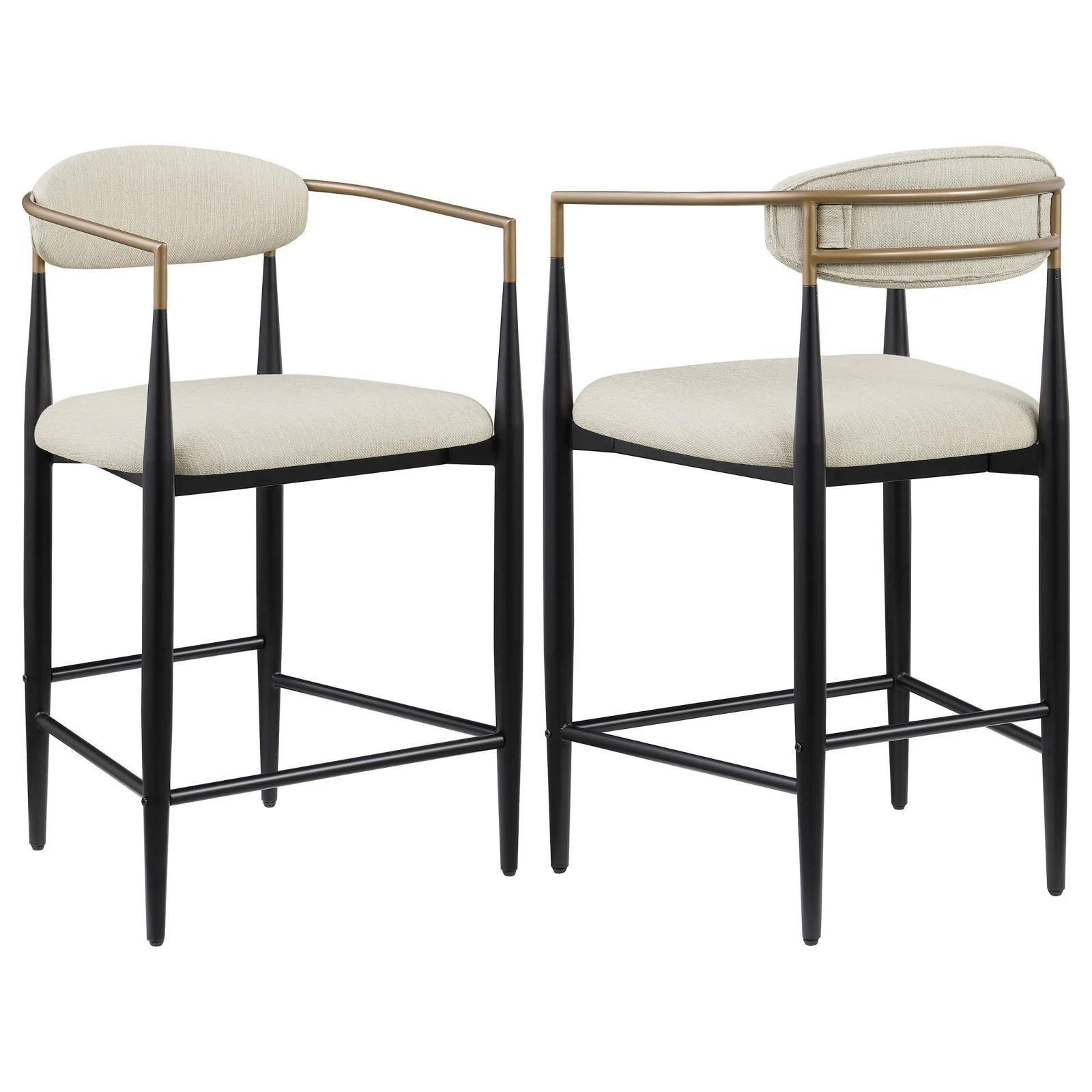 Tina Metal Counter Height Bar Stool With Upholstered Back Seat Beige (Set of 2) - Image 1