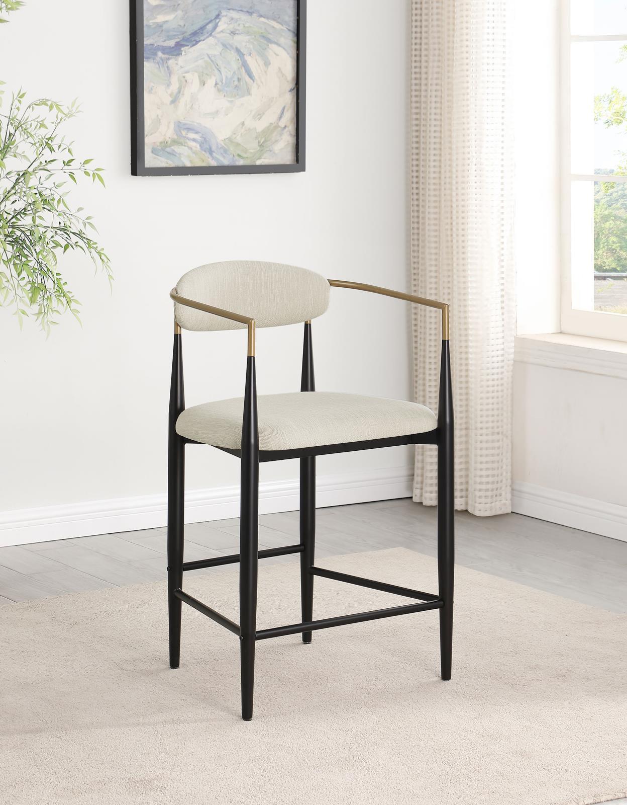 Tina Metal Counter Height Bar Stool With Upholstered Back Seat Beige (Set of 2) - Image 2
