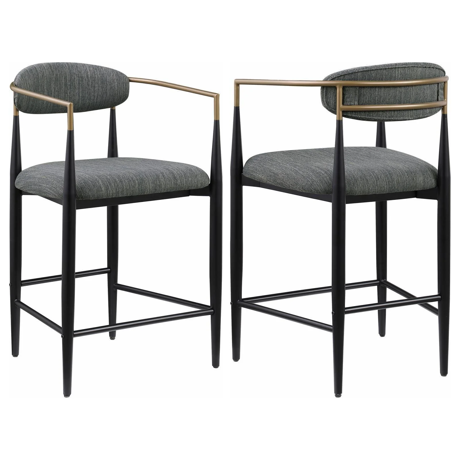Tina Metal Counter Height Bar Stool With Upholstered Back Seat Dark Gray (Set of 2) - Image 1