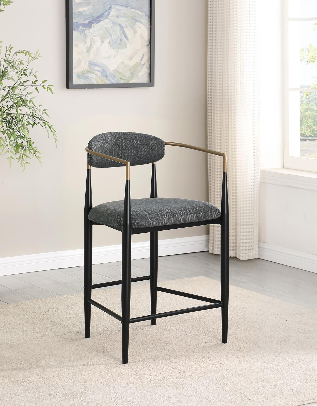 Tina Metal Counter Height Bar Stool With Upholstered Back Seat Dark Gray (Set of 2) - Image 2