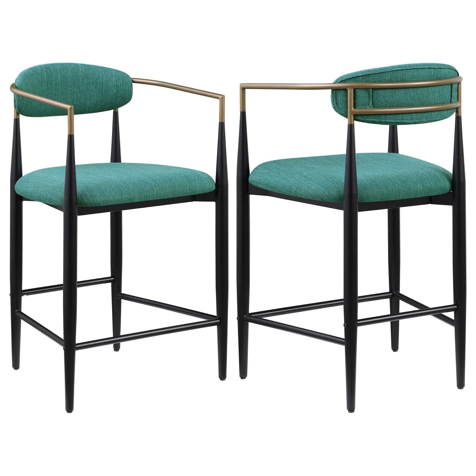 Tina Metal Counter Height Bar Stool With Upholstered Back Seat Green (Set of 2) - Image 1