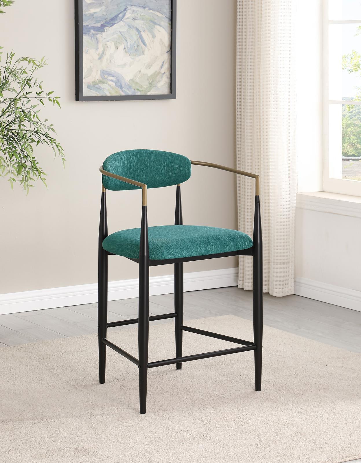 Tina Metal Counter Height Bar Stool With Upholstered Back Seat Green (Set of 2) - Image 2