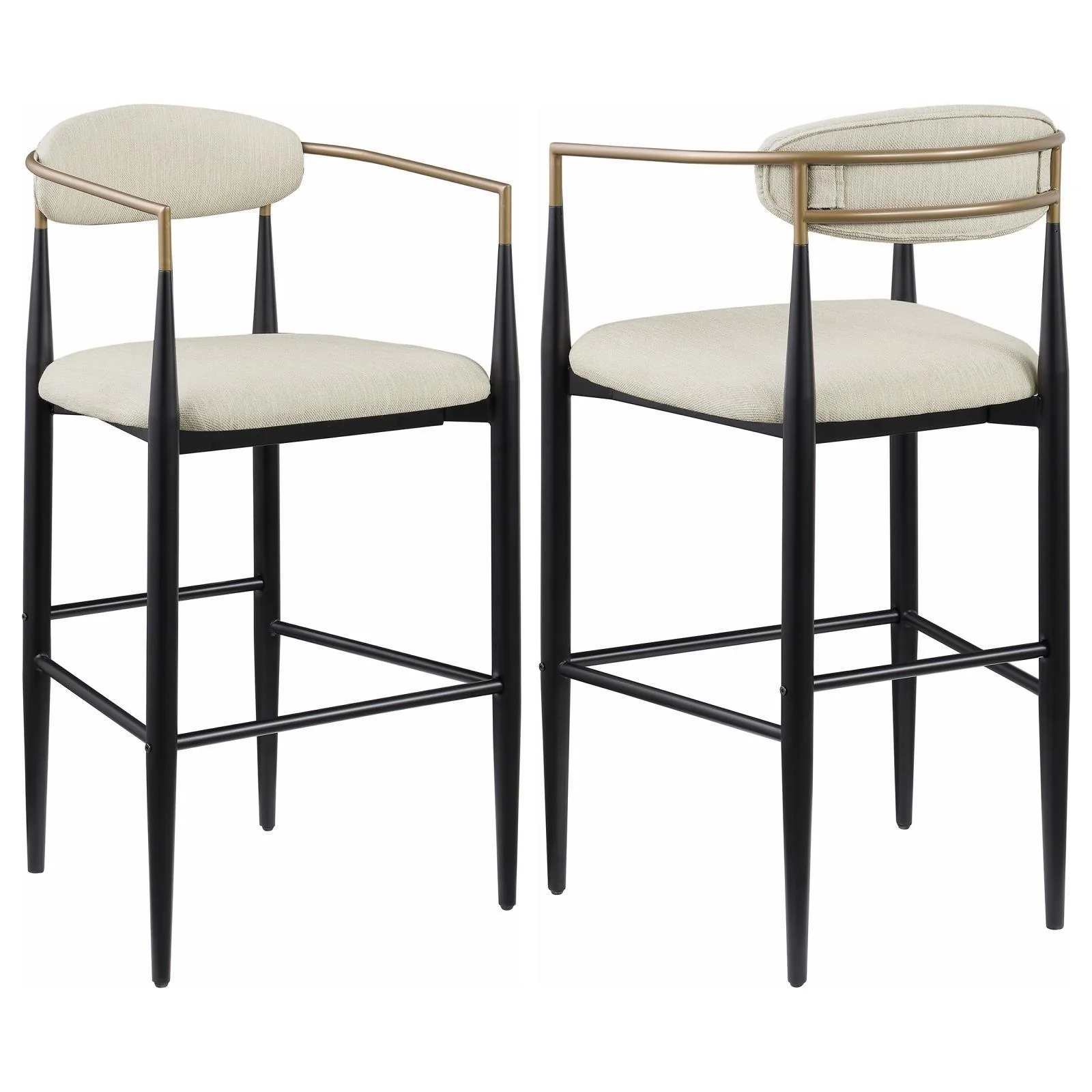 Tina Metal Pub Height Bar Stool With Upholstered Back Seat Beige (Set of 2) - Image 1