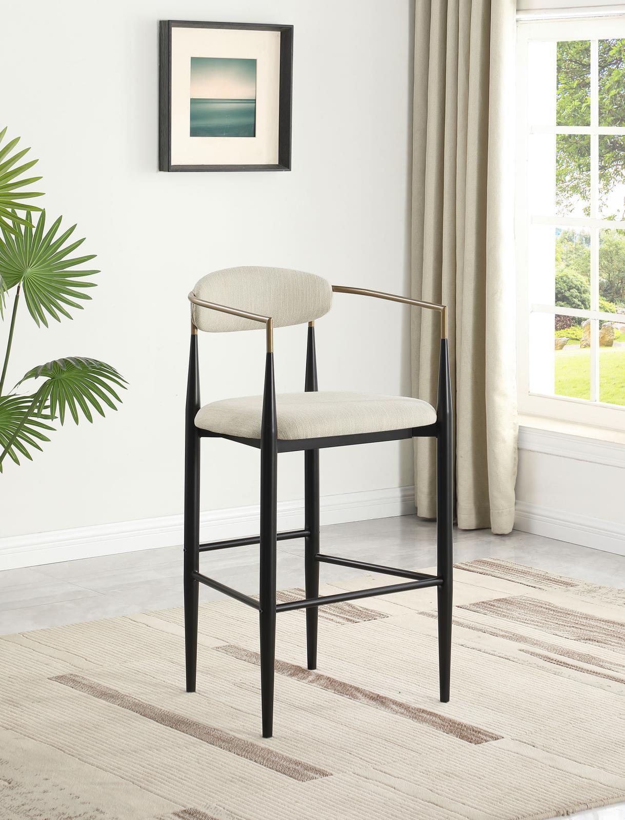 Tina Metal Pub Height Bar Stool With Upholstered Back Seat Beige (Set of 2) - Image 2