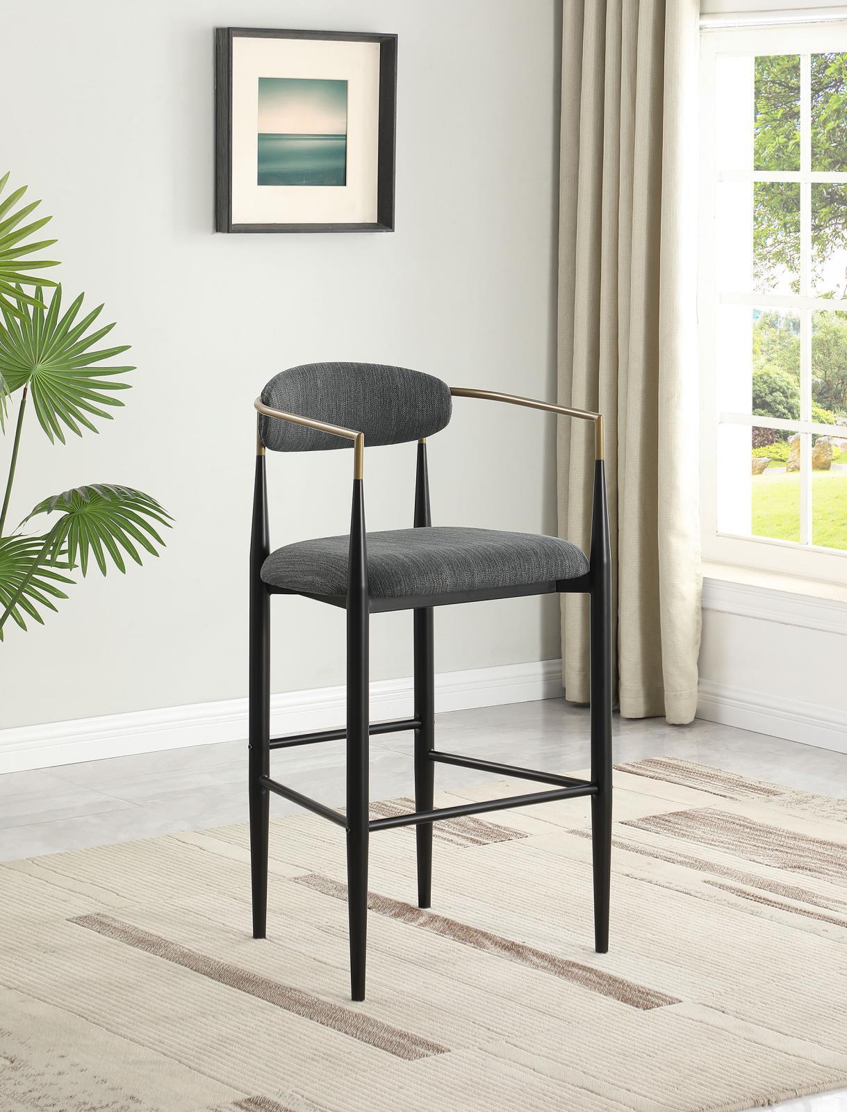 Tina Metal Pub Height Bar Stool With Upholstered Back Seat Dark Gray (Set of 2) - Image 2
