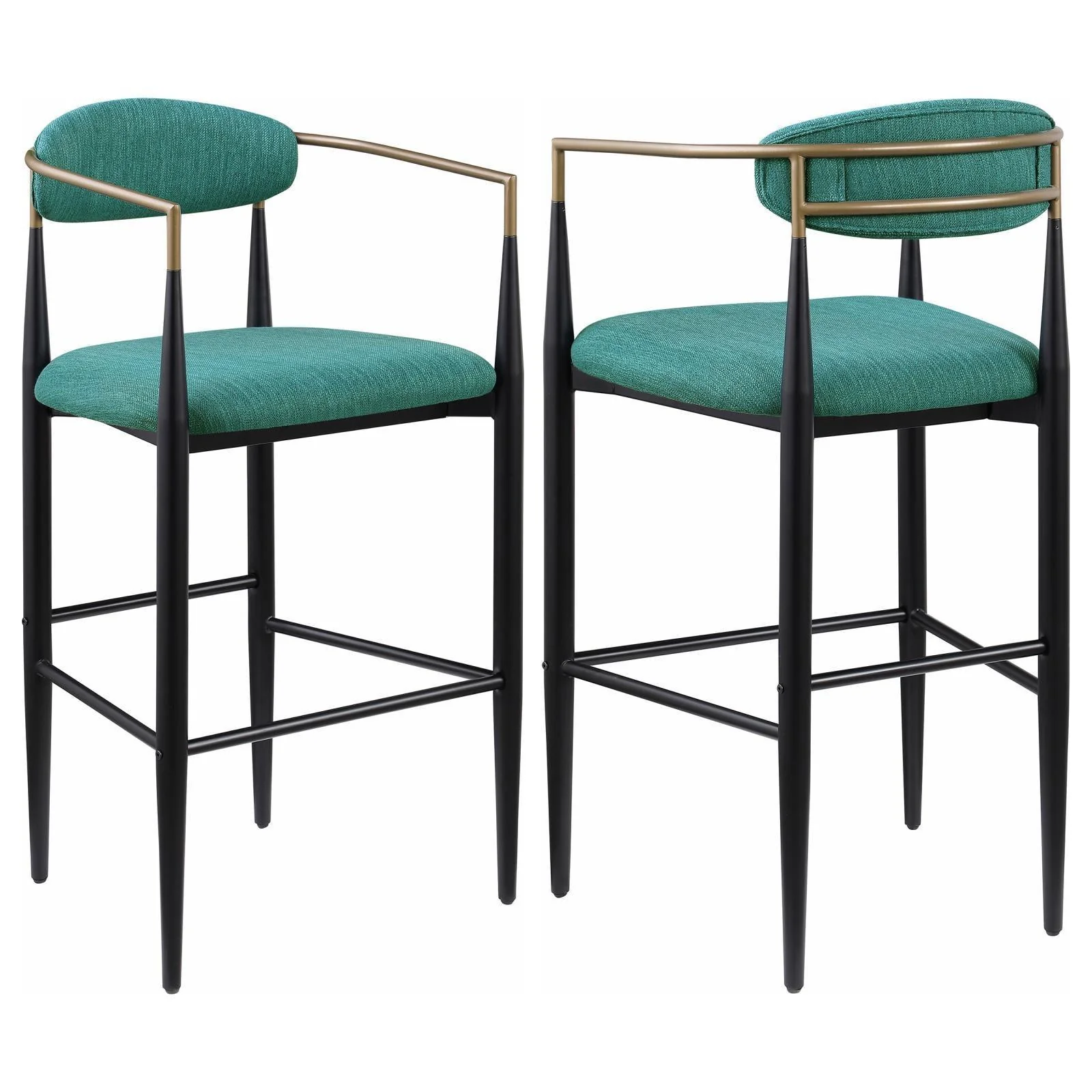 Tina Metal Pub Height Bar Stool With Upholstered Back Seat Green (Set of 2) - Image 1