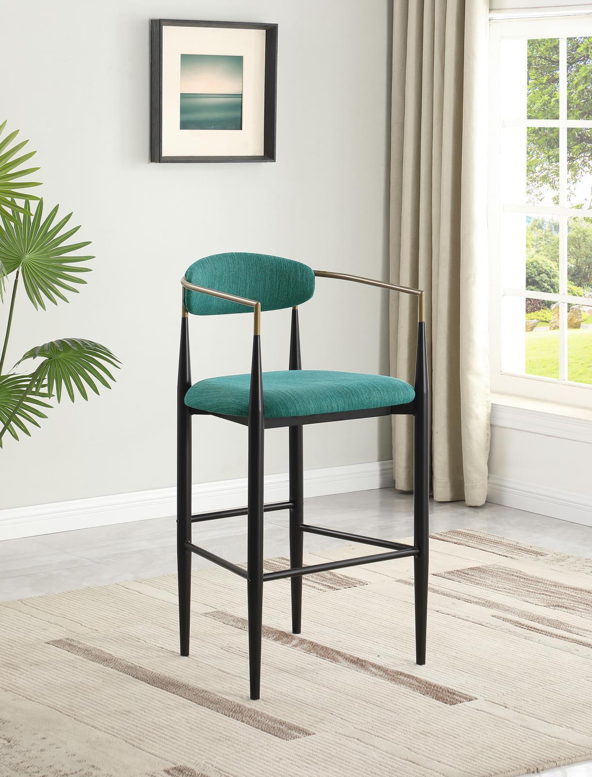 Tina Metal Pub Height Bar Stool With Upholstered Back Seat Green (Set of 2) - Image 2