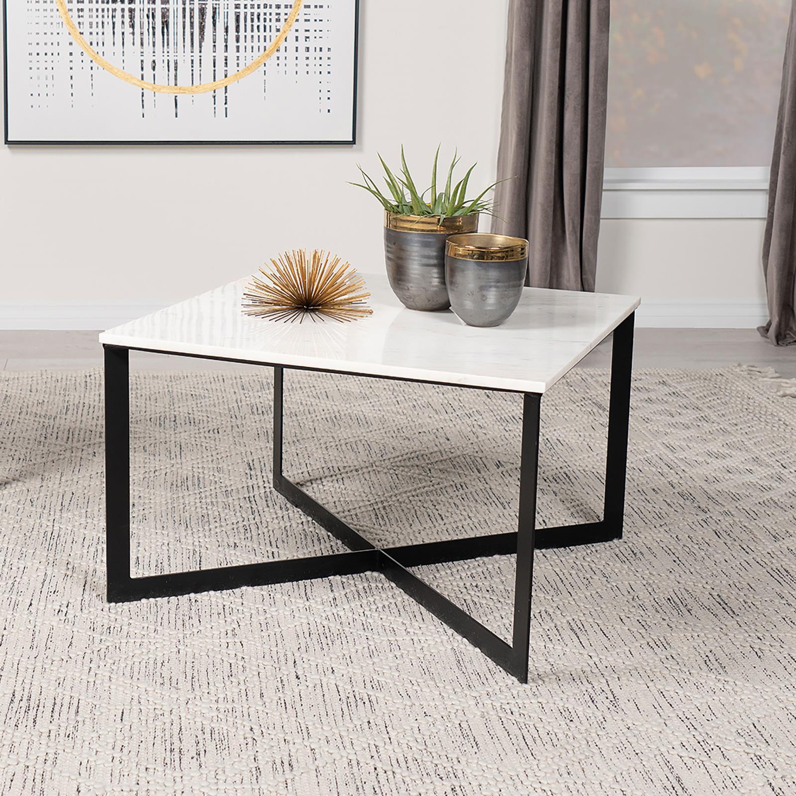Tobin Square Marble Top Coffee Table White Black - Image 2