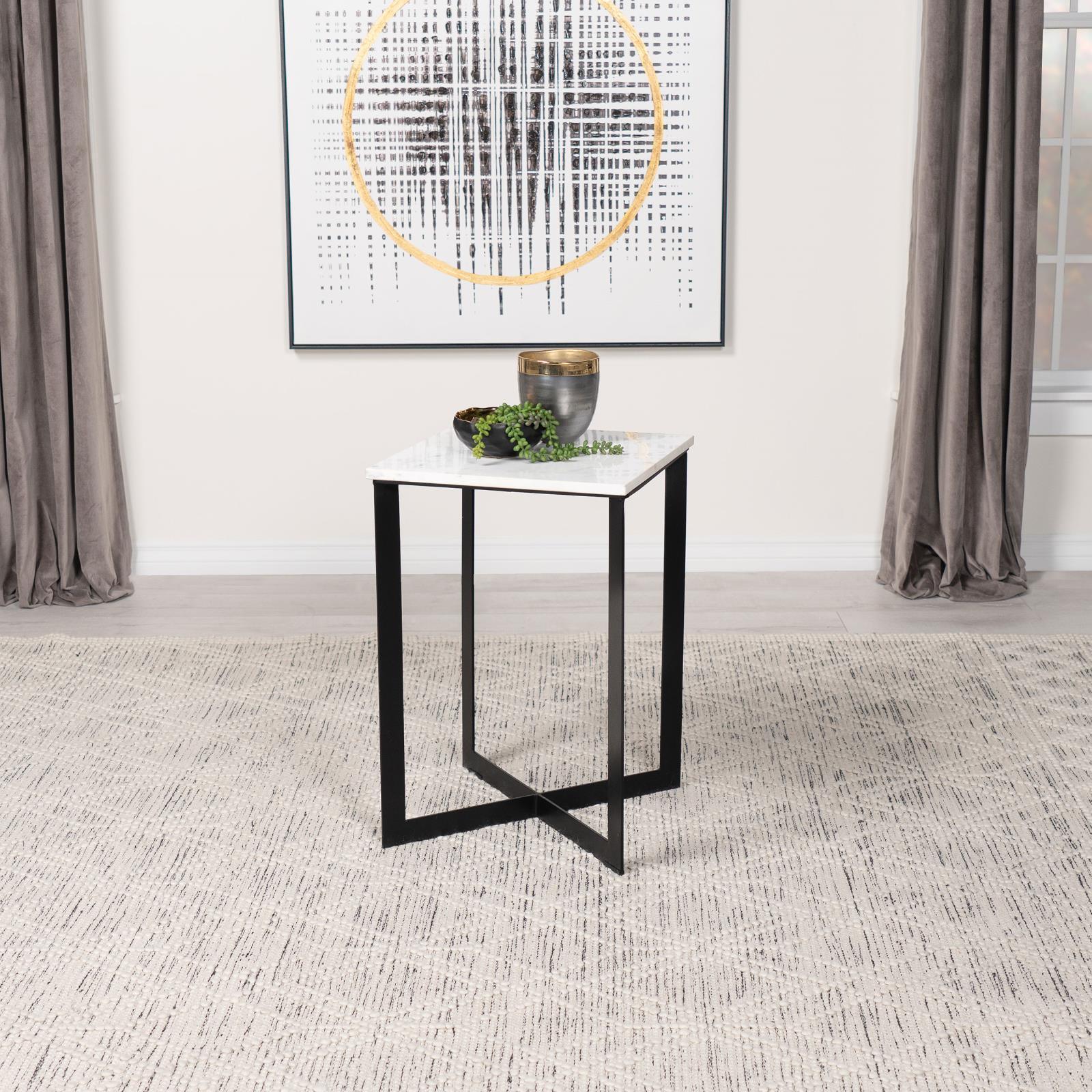 Tobin Square Marble Top End Table White Black - Image 2