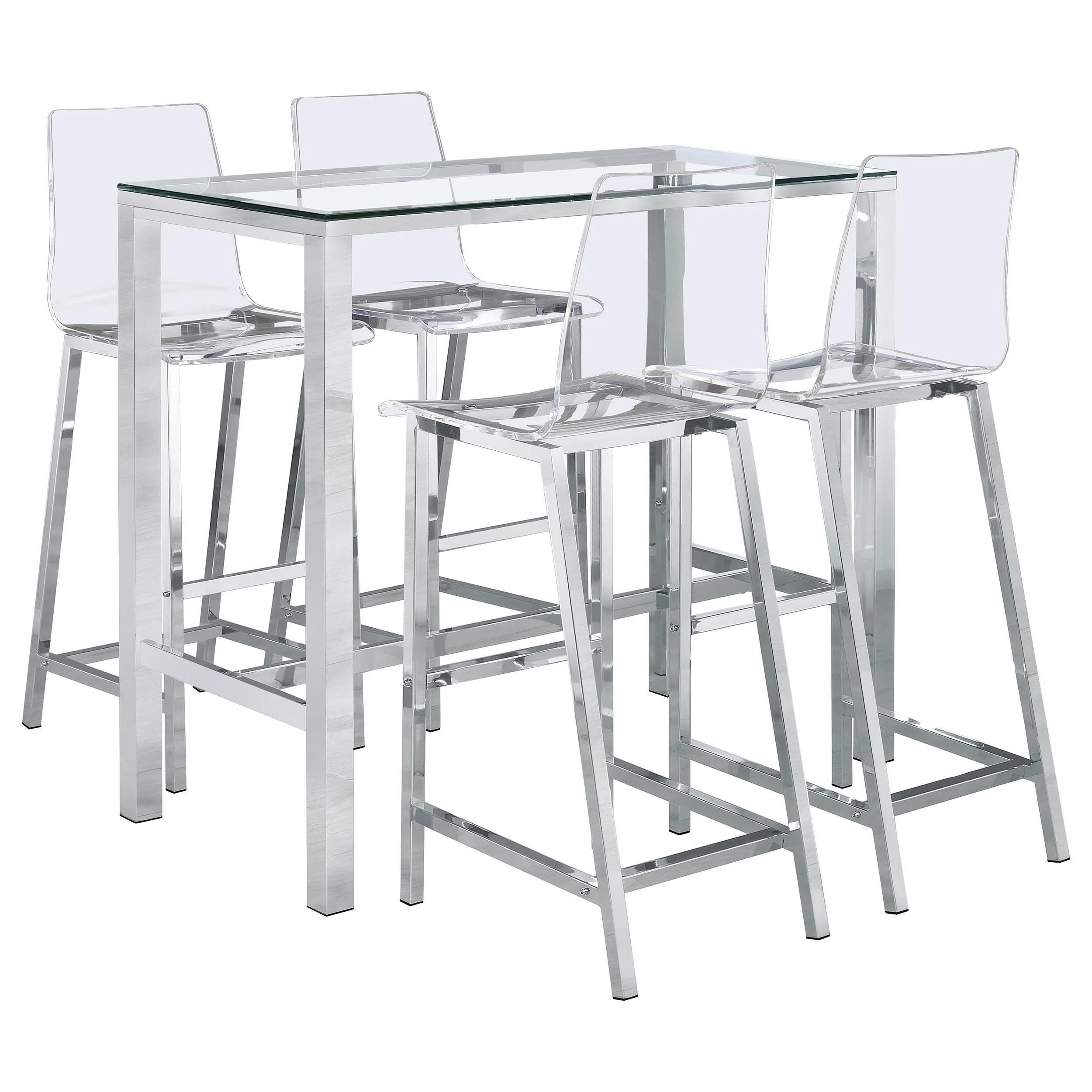 Tolbert 5-Piece Bar Set With Acrylic Chairs Clear Chrome - Image 2