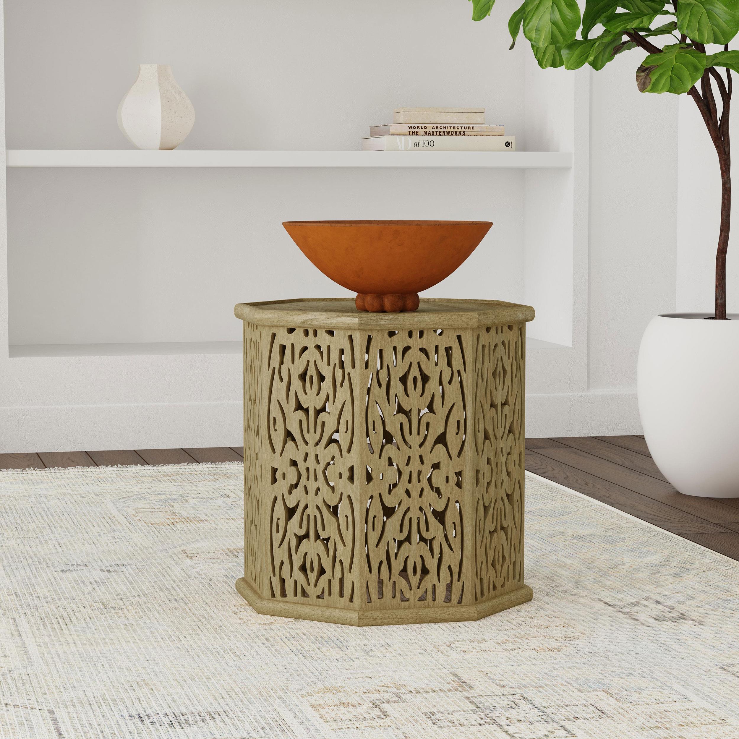 Torres Octagonal Solid Mango Wood Side Table Natural Brown - Image 2