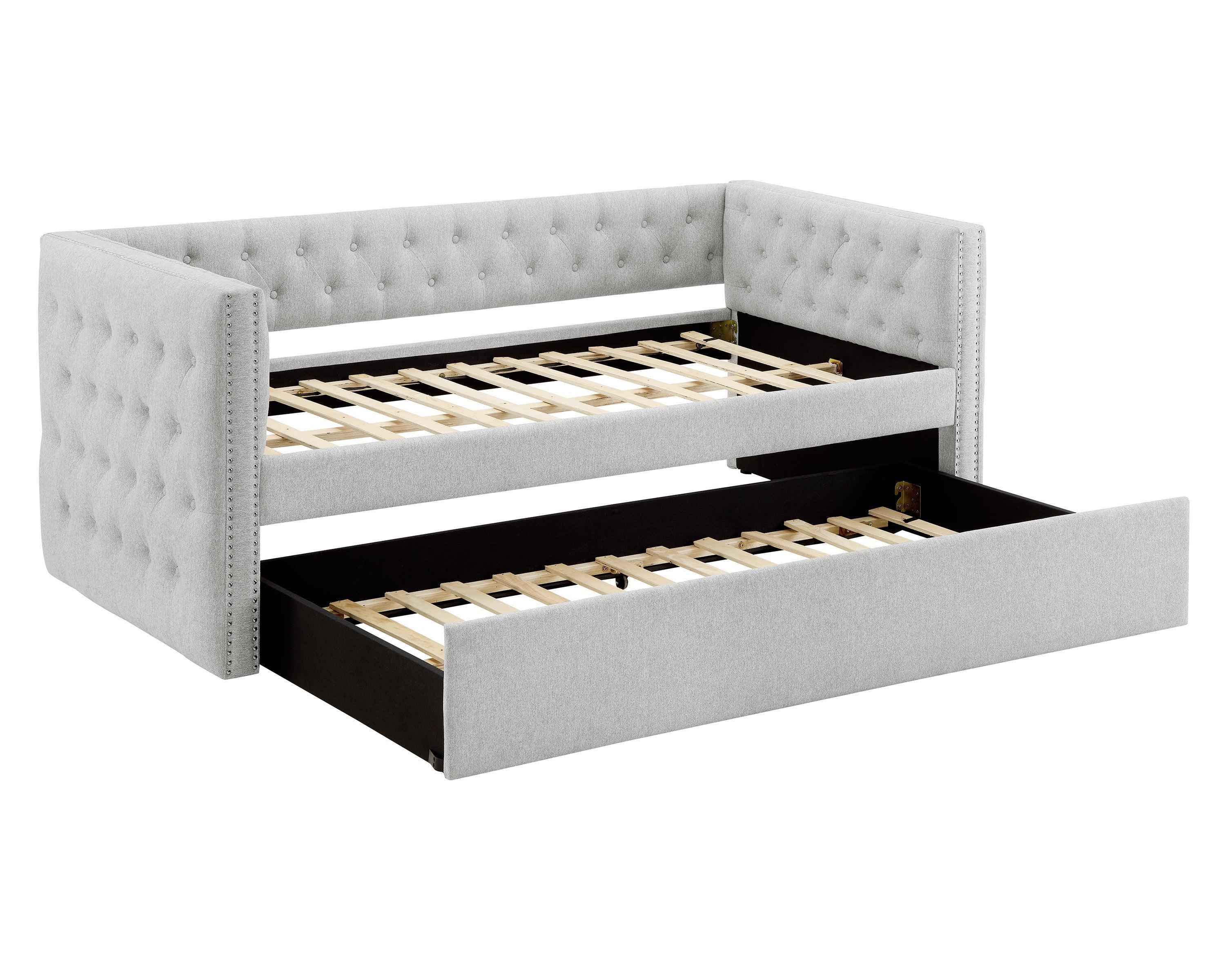 Trina Dove Gray Fabric Upholstered Tufted Trundle Daybed - Image 3
