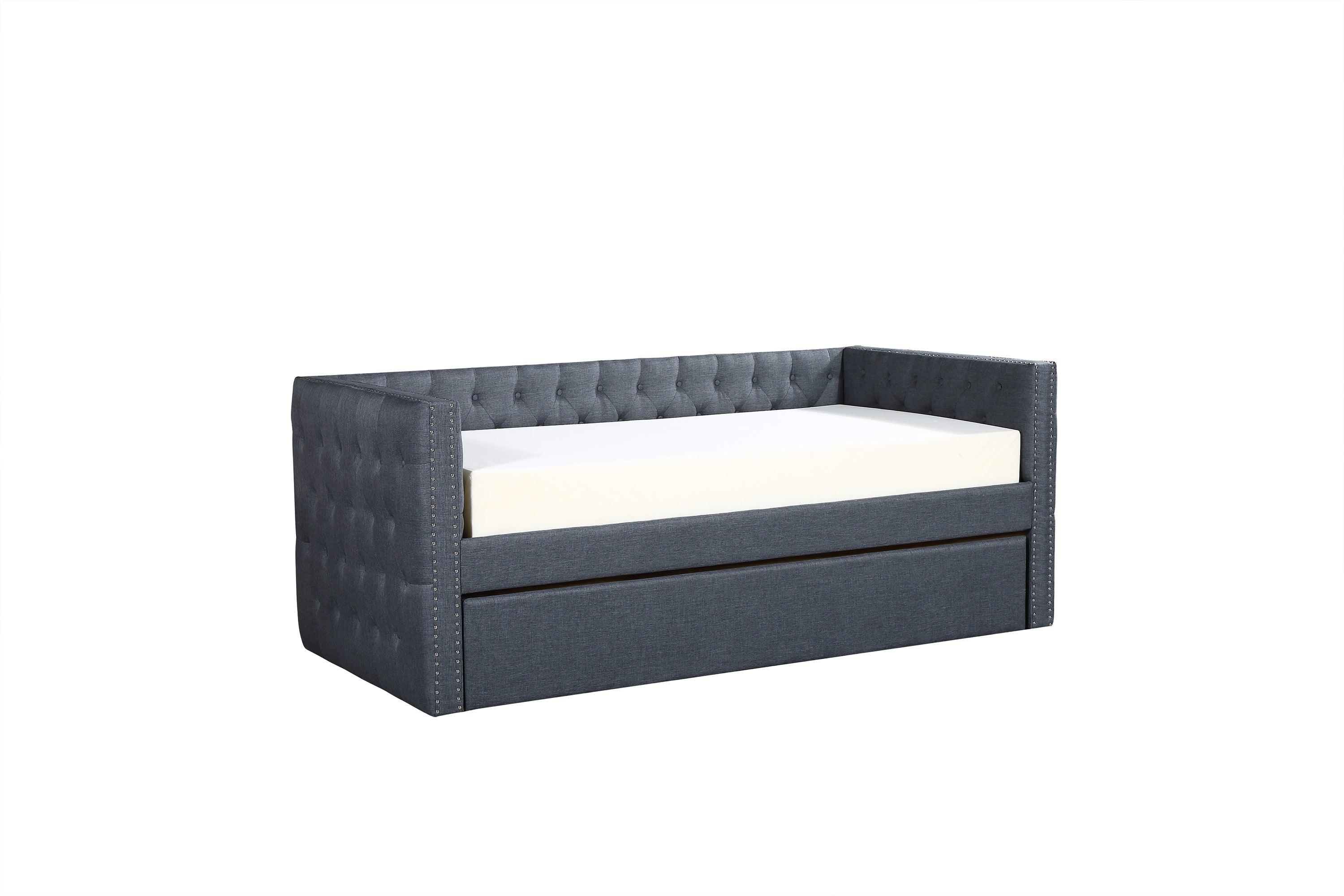 Trina Gray Fabric Upholstered Trundle Tufted Twin Daybed - Image 3