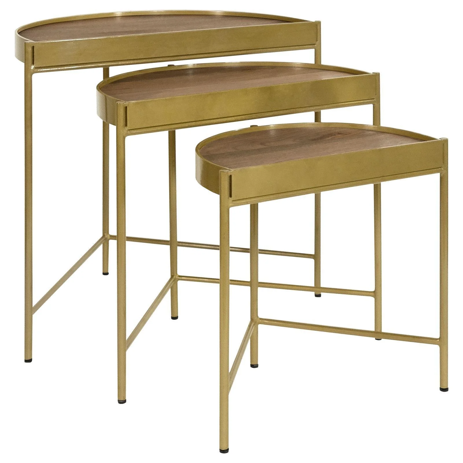 Tristen 3-Piece Demilune Nesting Table With Recessed Top Brown Gold - Image 1