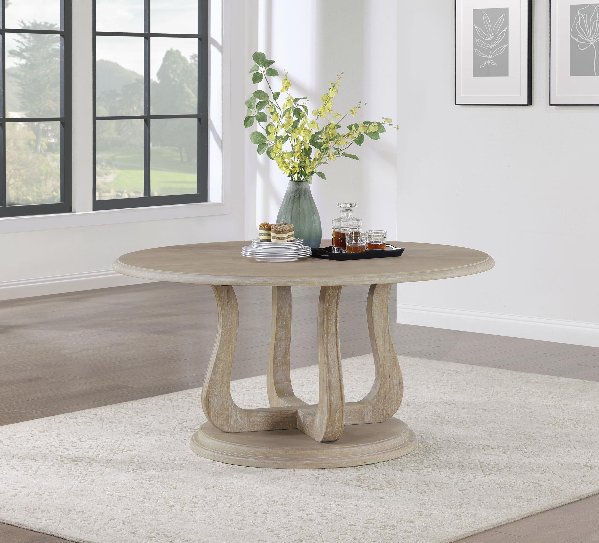 Trofello Round 60 inch Pedestal Dining Table White Washed - Image 2