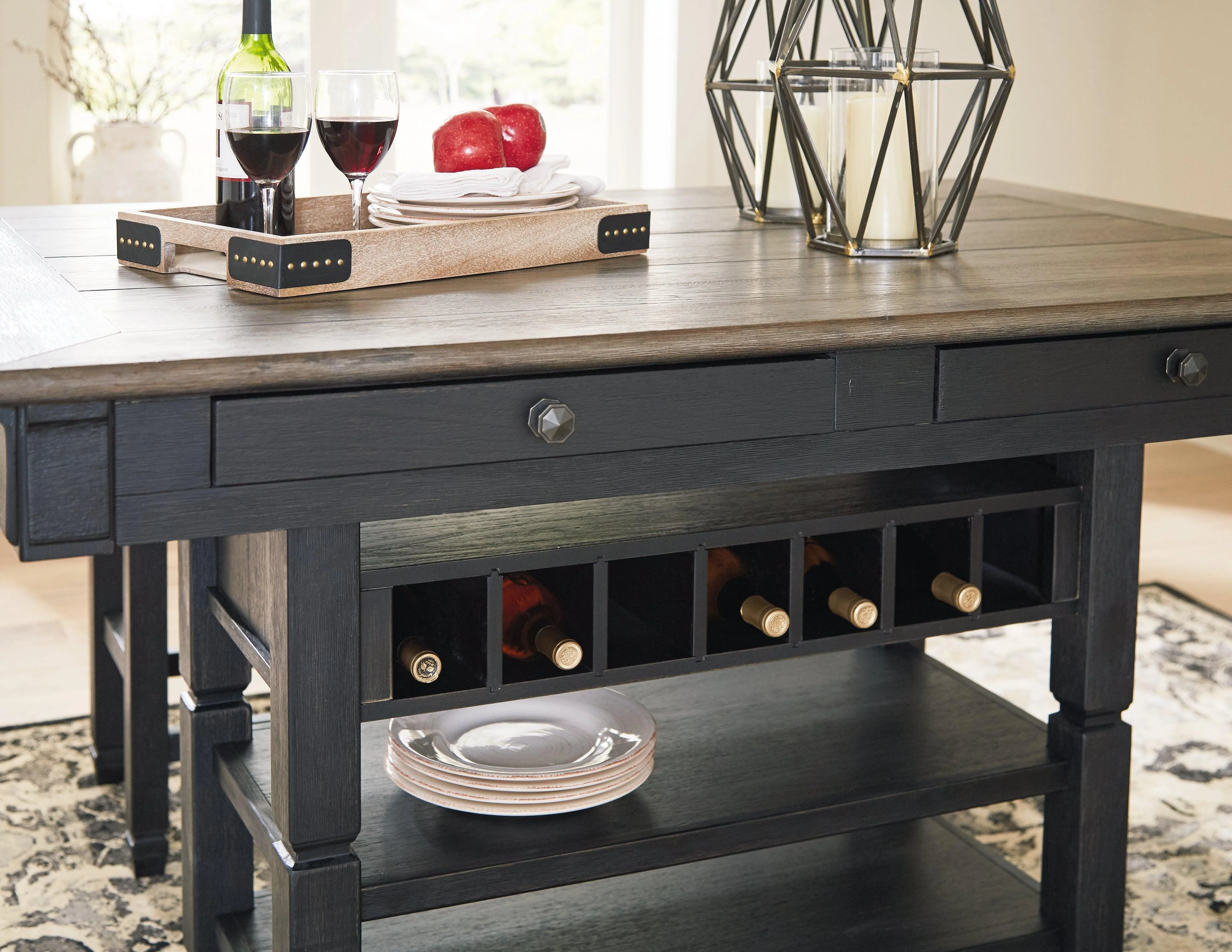 Tyler Black Gray Creek Counter Height Dining Table And 4 Barstools Bench - Image 3