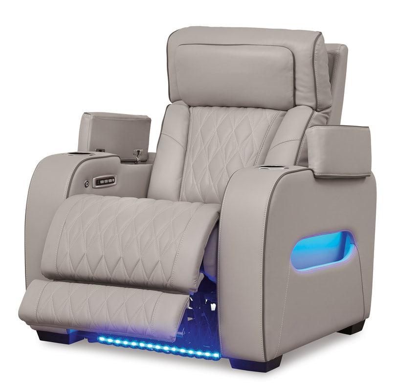 Uli Gray Leather 3-Piece Power Reclining Set with Air Massage - Image 3