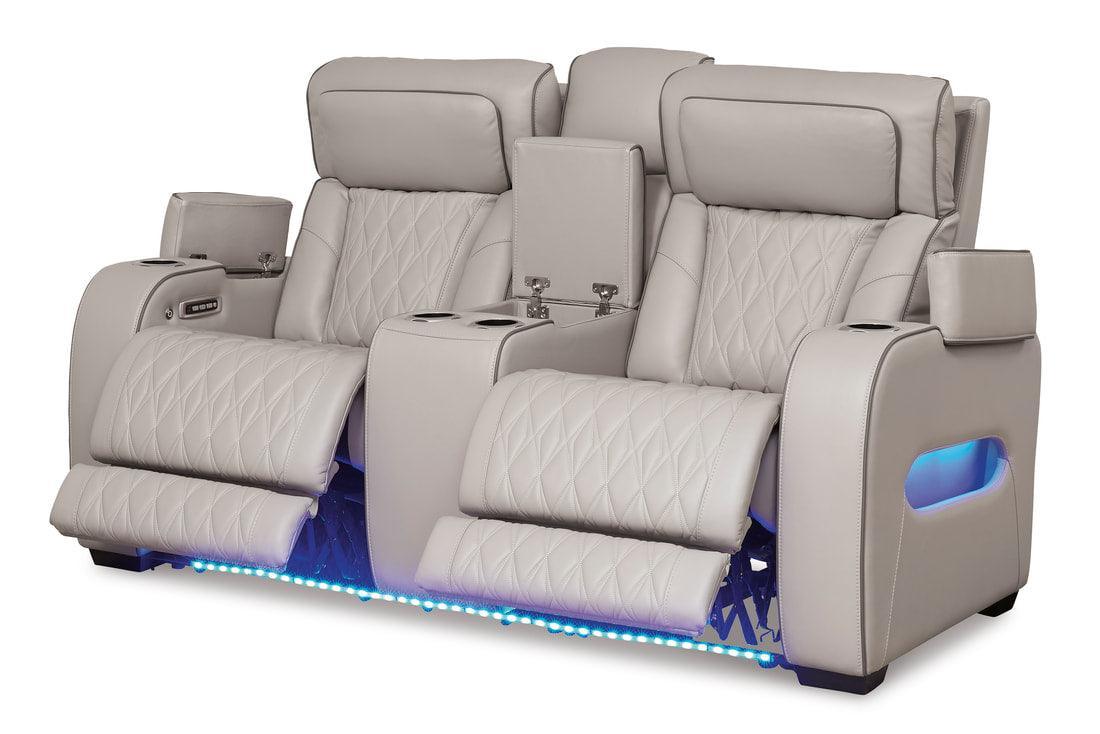 Uli Gray Leather 3-Piece Power Reclining Set with Air Massage - Image 2