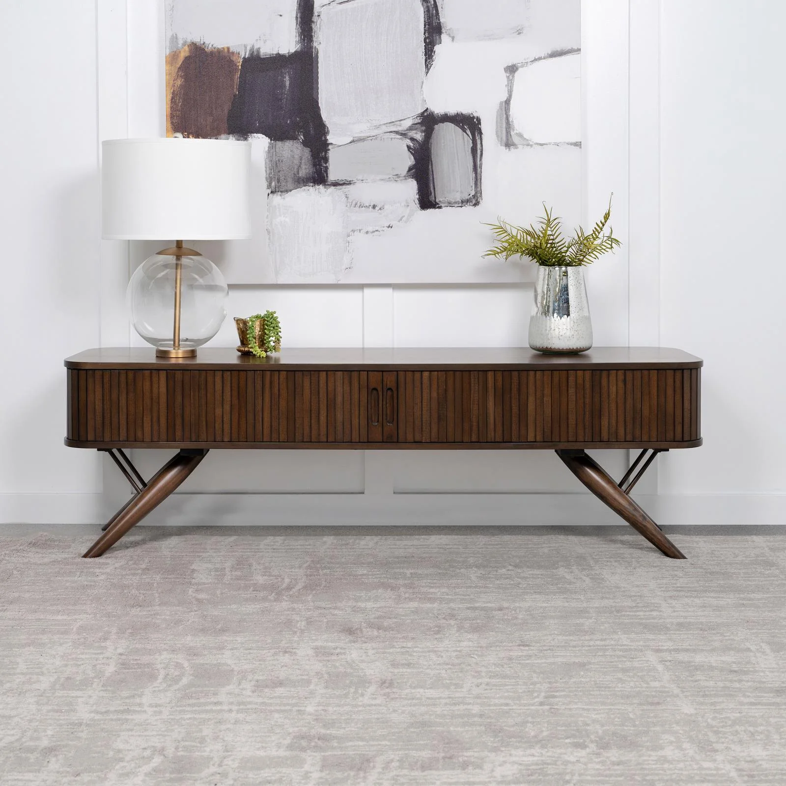 Valna Rectangular 71" TV Stand With Sliding Doors Walnut - Image 2