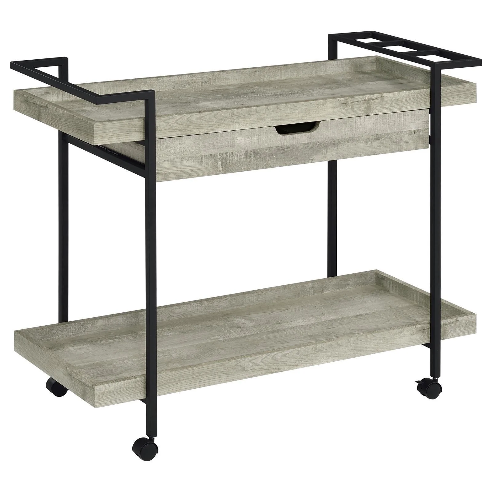 Ventura 2 tier Bar Cart With Storage Drawer Gray Driftwood