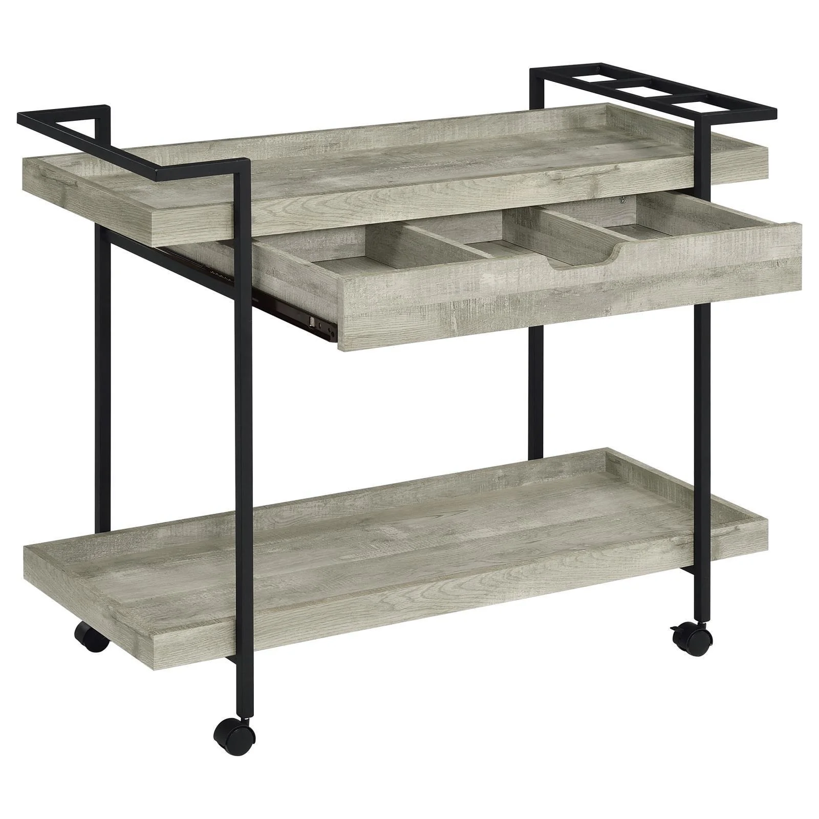 Ventura 2 tier Bar Cart With Storage Drawer Gray Driftwood - Image 3