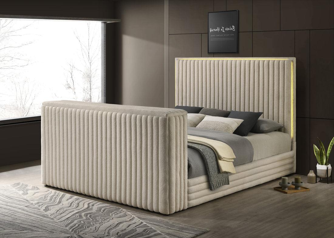 Villa White Uphosltered LED Platform King Bed - Image 1