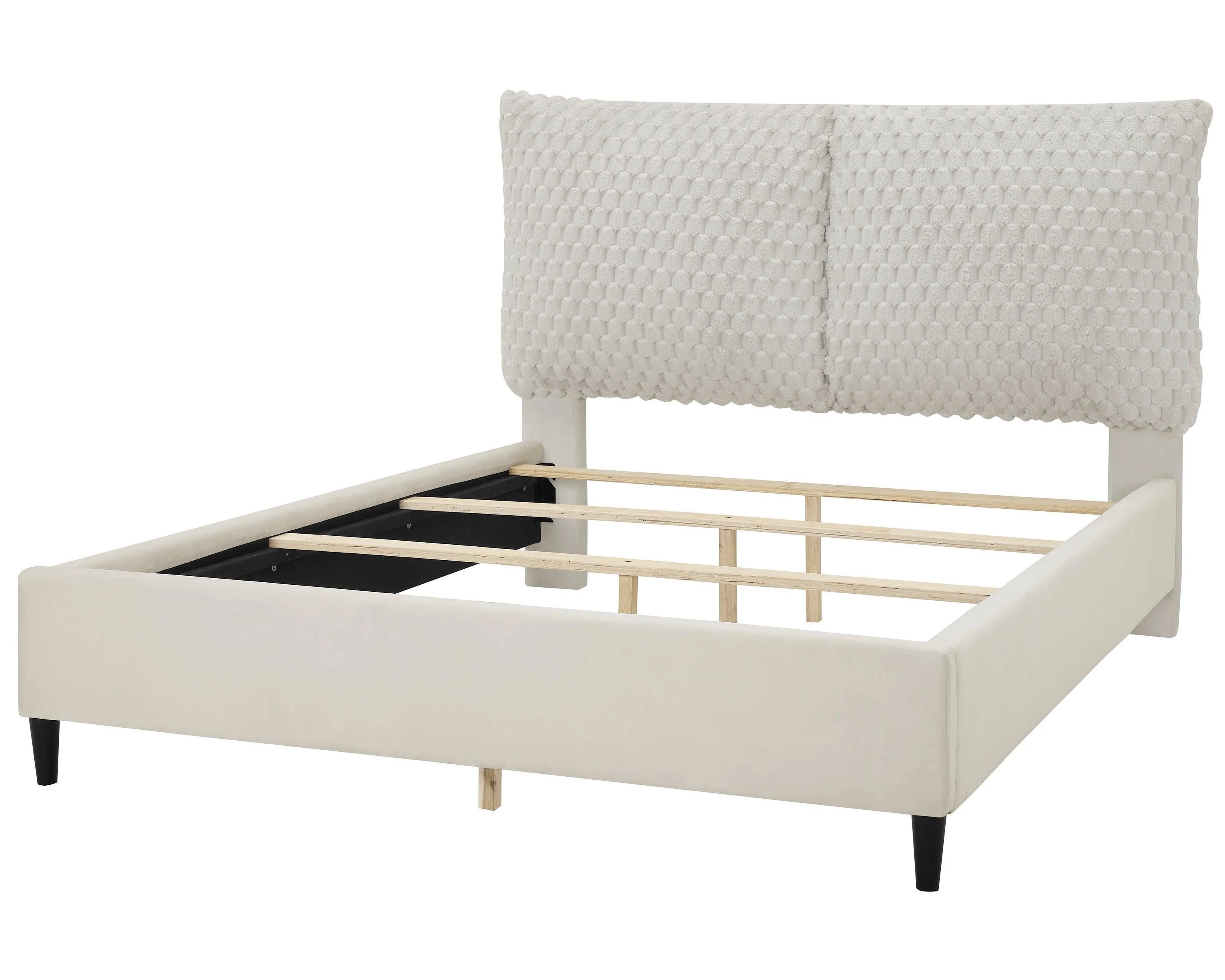 Violet White Velvet Upholstered Panel King Bed - Image 3
