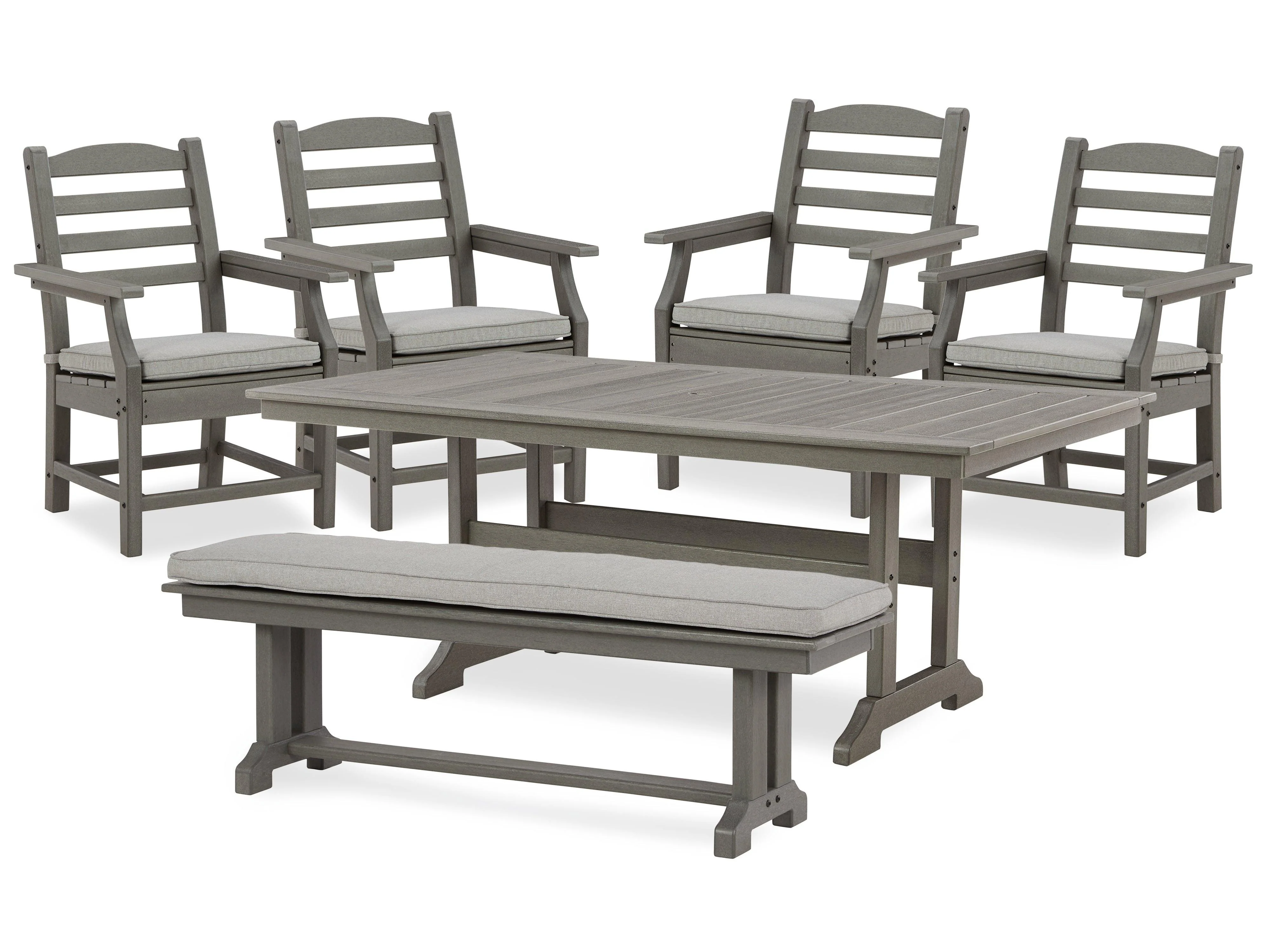 Visola Gray Outdoor Dining Table And 4 Chairs Bench - Image 2