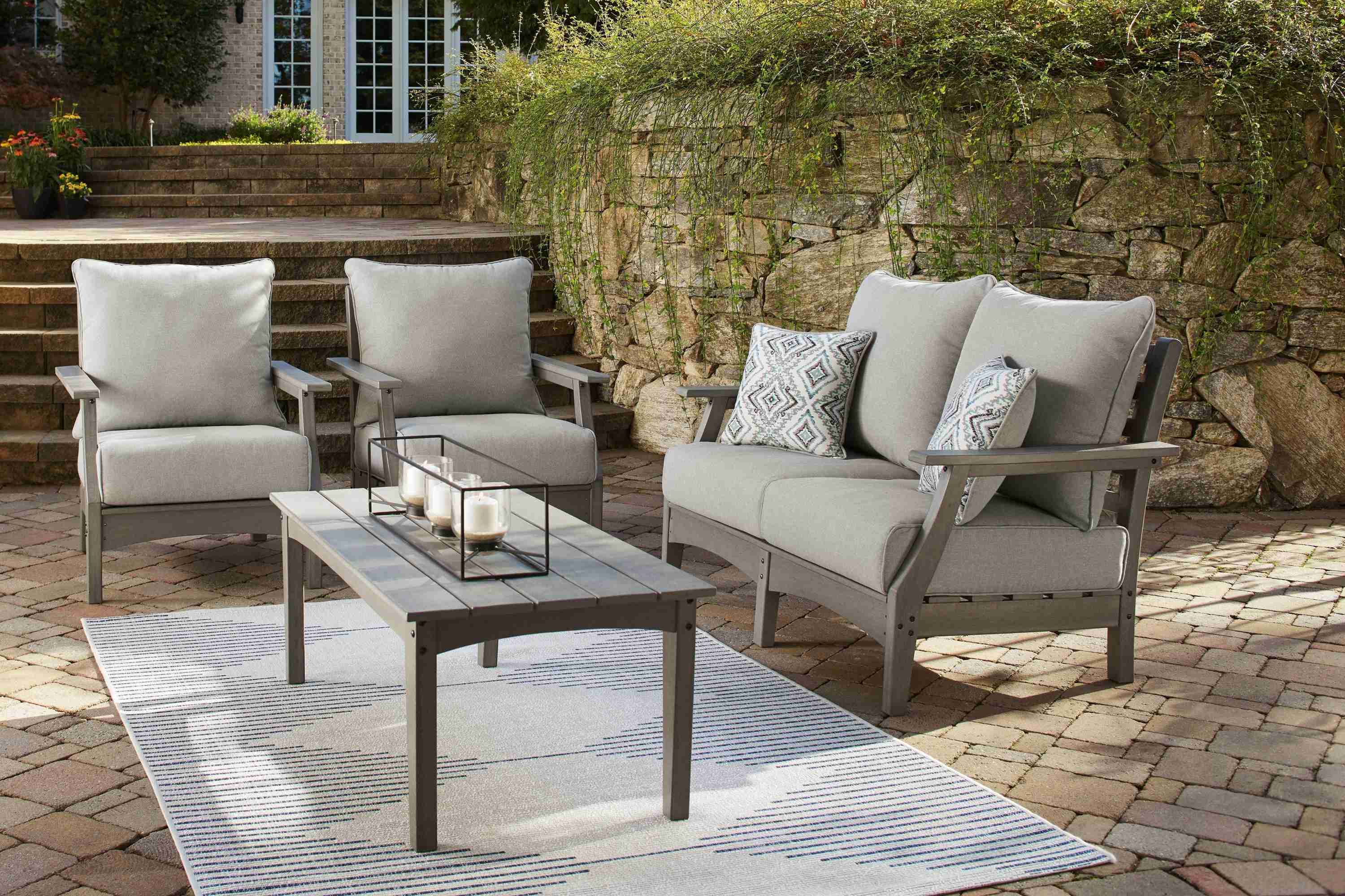 Visola Gray Outdoor Loveseat And 2 Chairs With Coffee Table - Image 2