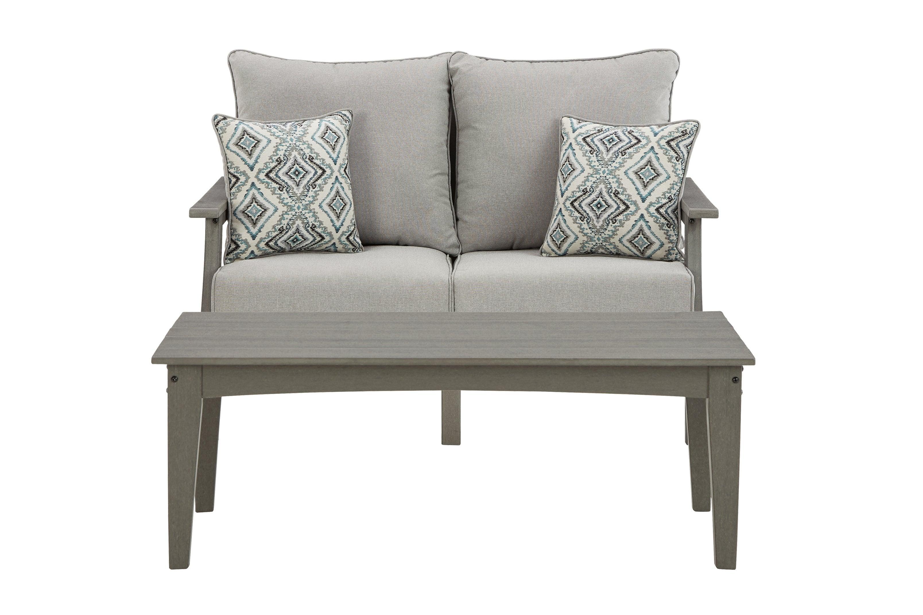 Visola Gray Outdoor Loveseat With Coffee Table - Image 2