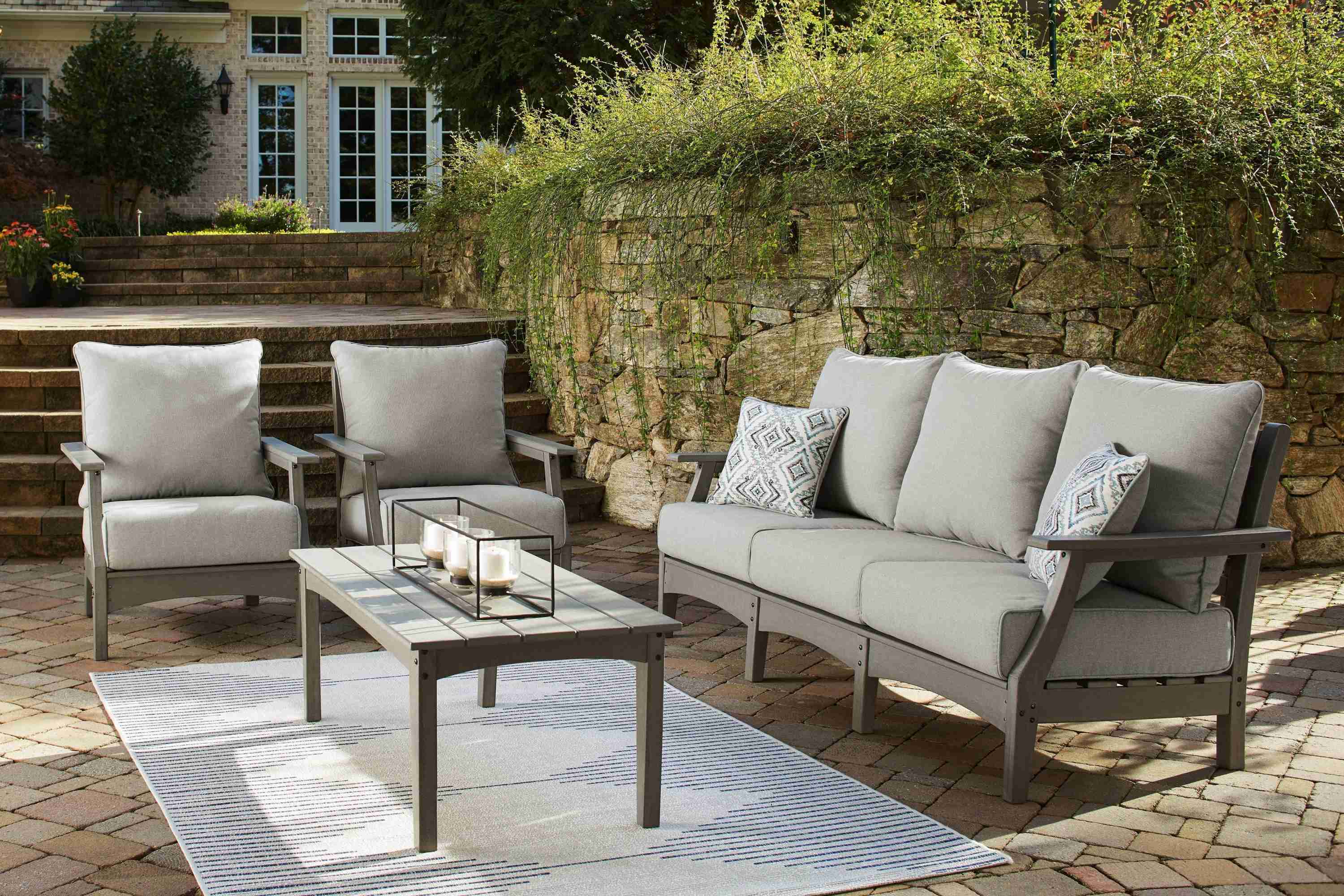 Visola Gray Outdoor Sofa And 2 Chairs With Coffee Table - Image 2