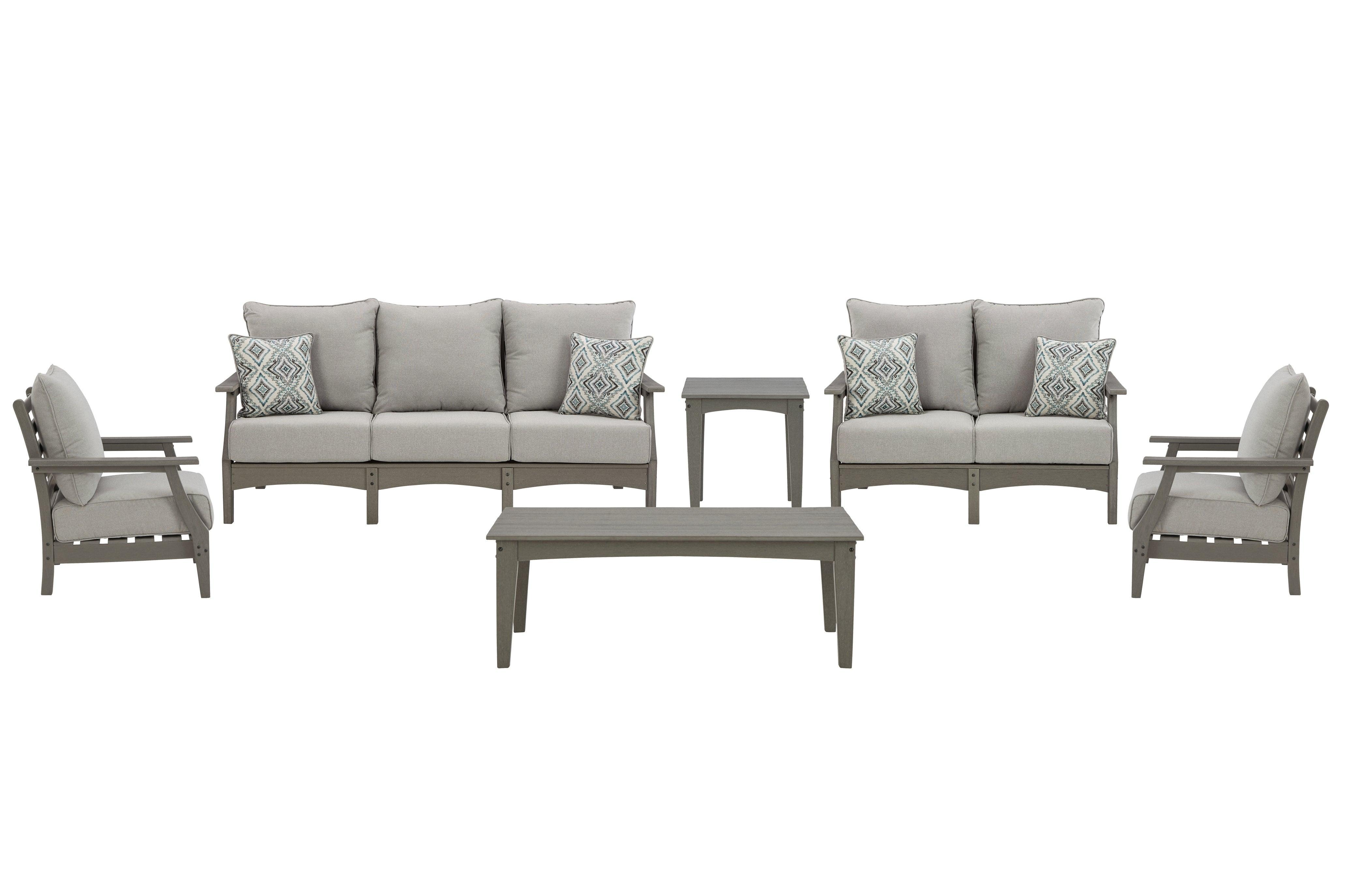 Visola Gray Outdoor Sofa And Loveseat With 2 Lounge Chairs End Table - Image 2