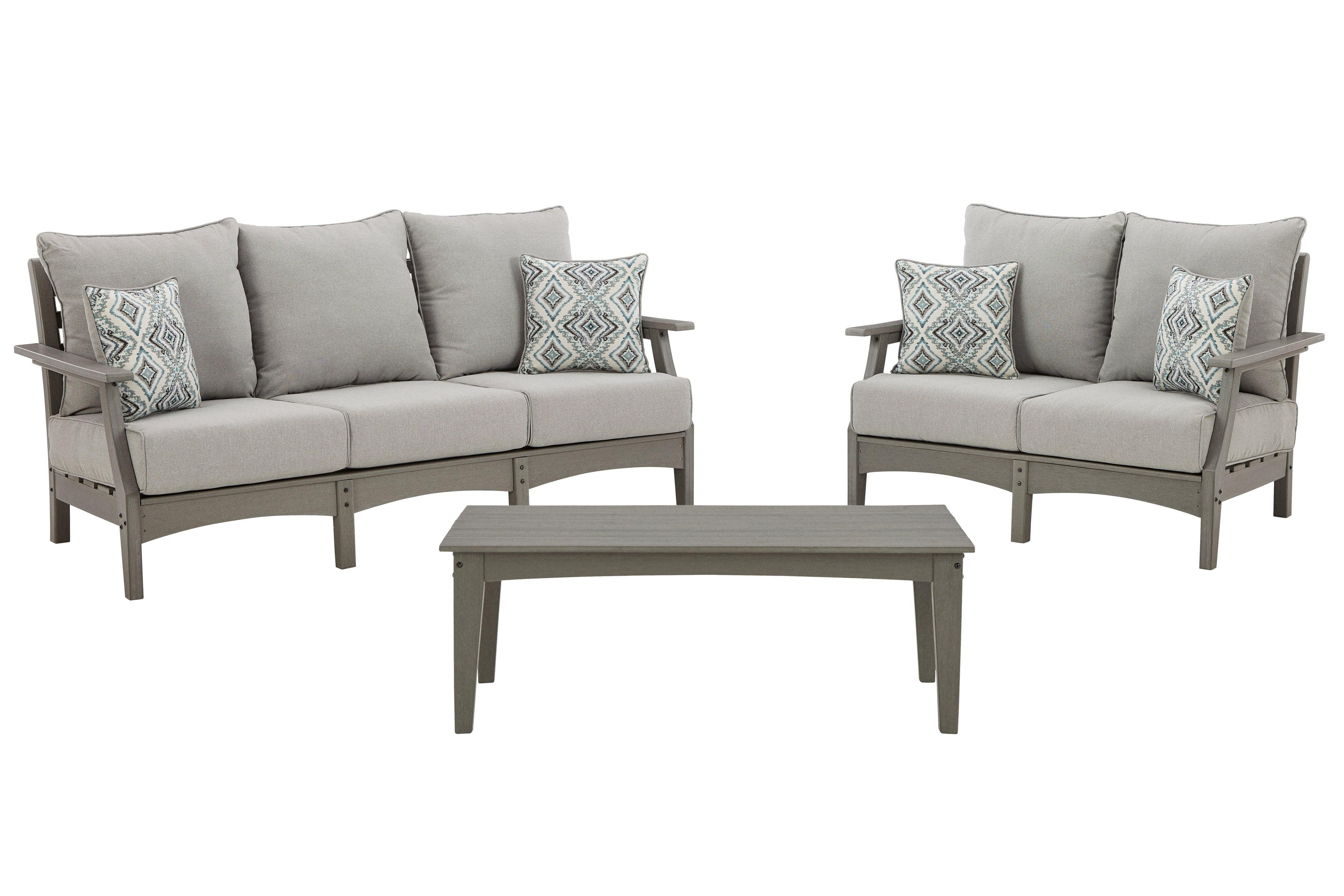 Visola Gray Outdoor Sofa And Loveseat With Coffee Table - Image 2
