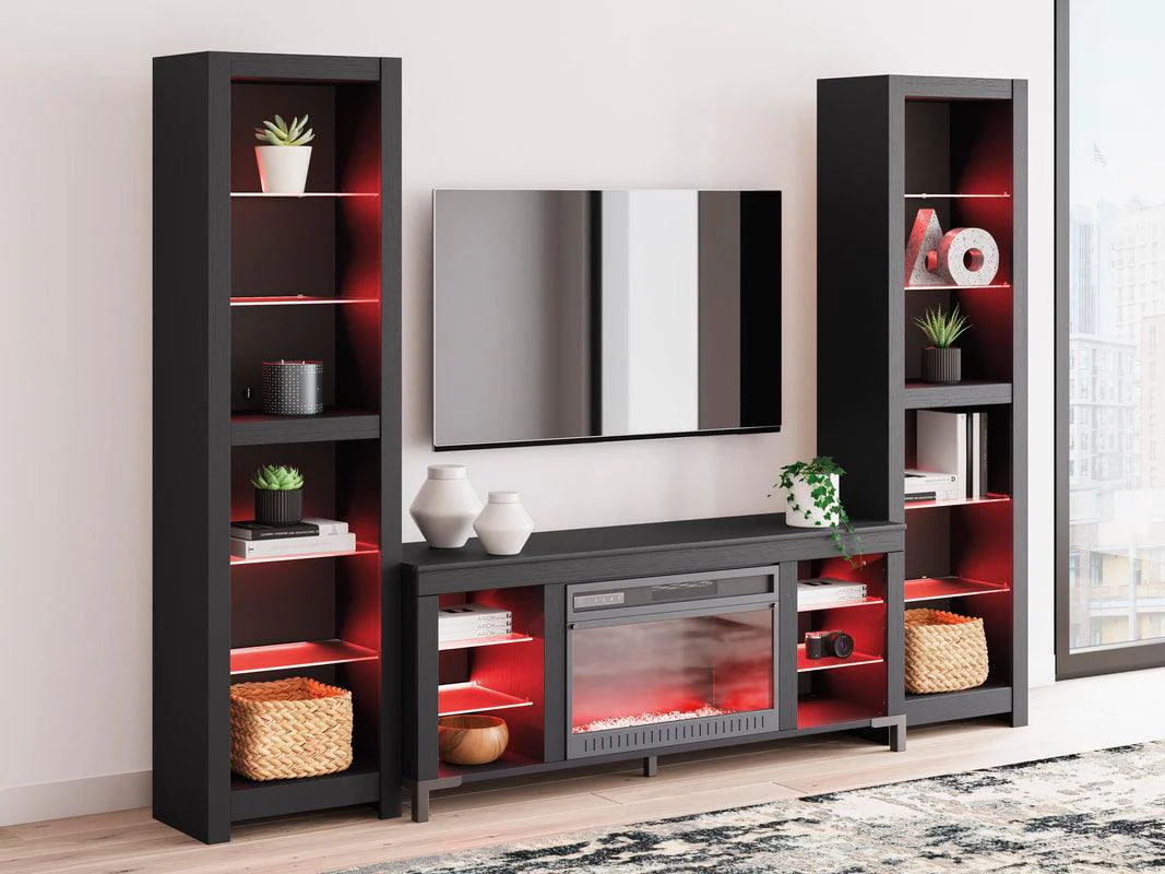 Cayberry Black TV Stand w Fireplace LED Lights - Image 1