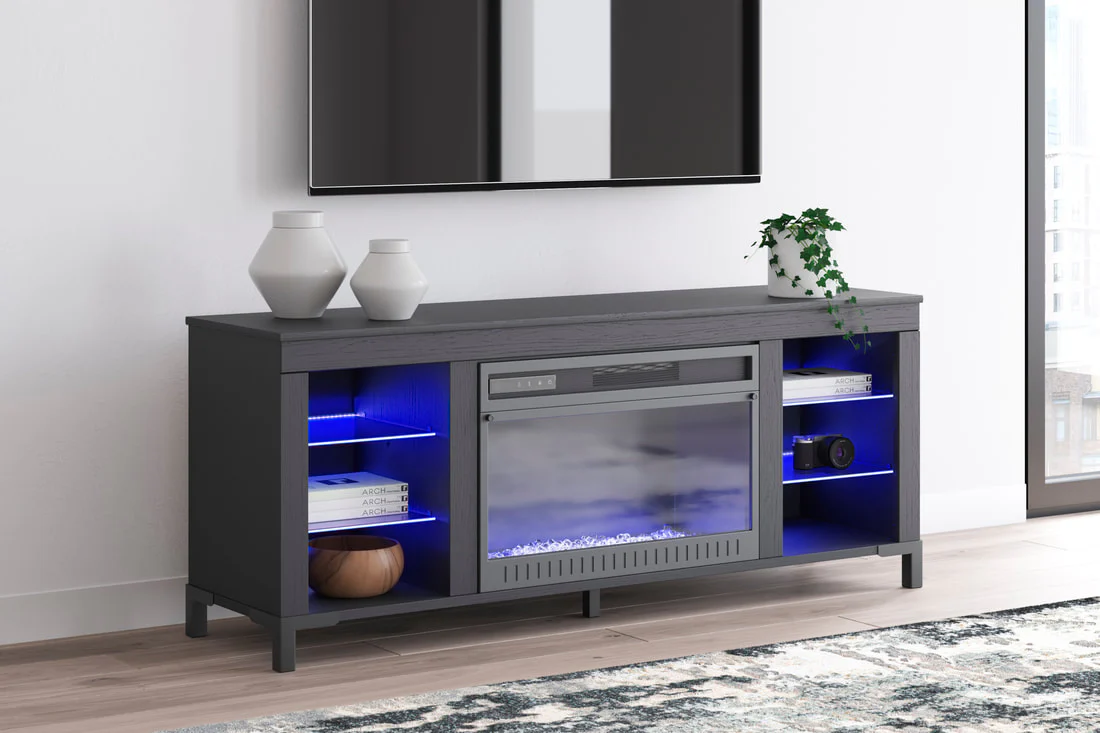 W2721-168 Black TV Stand w Fireplace 59"L LED Lights - Image 1