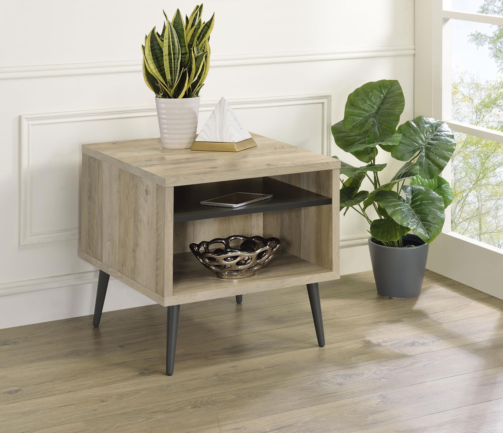 Welsh Square Wood End Table With Shelf Antique Pine Grey - Image 2