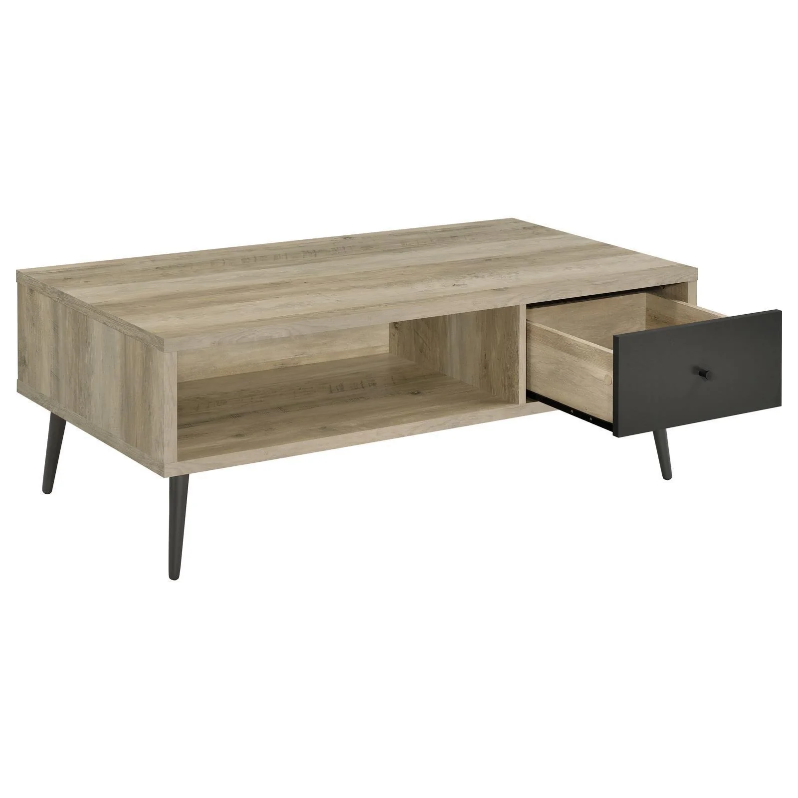 Welsh Drawer Rectangular Wood Coffee Table With Storage Shelf Antique Pine Grey - Image 3