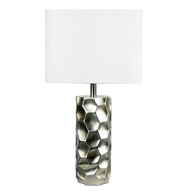 White Silver Textured Ceramic Frame Table Lamp - Image 1