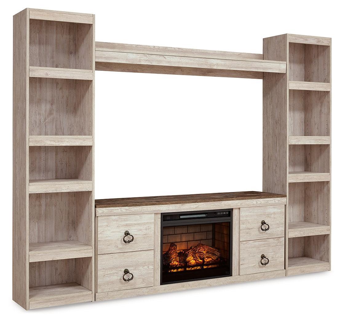 Willowton Whitewash 4-Piece Entertainment Center With Electric Fireplace