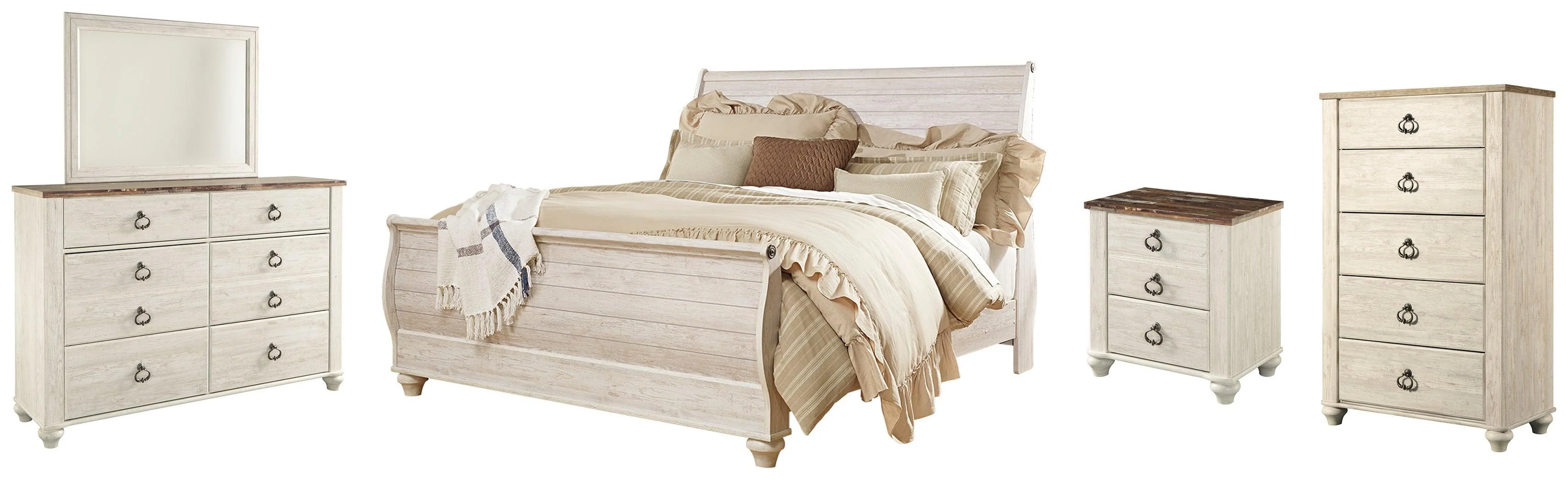 Willowton Whitewash Sleigh Bedroom Set - Image 2