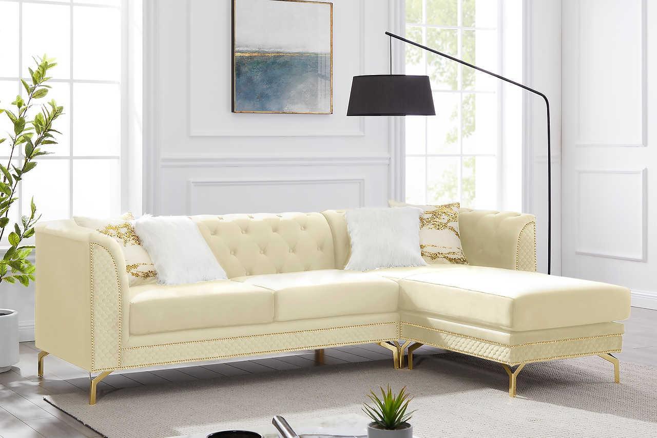 Zia Beige Velvet Tufted 2-Piece Reversible Sectional - Image 1